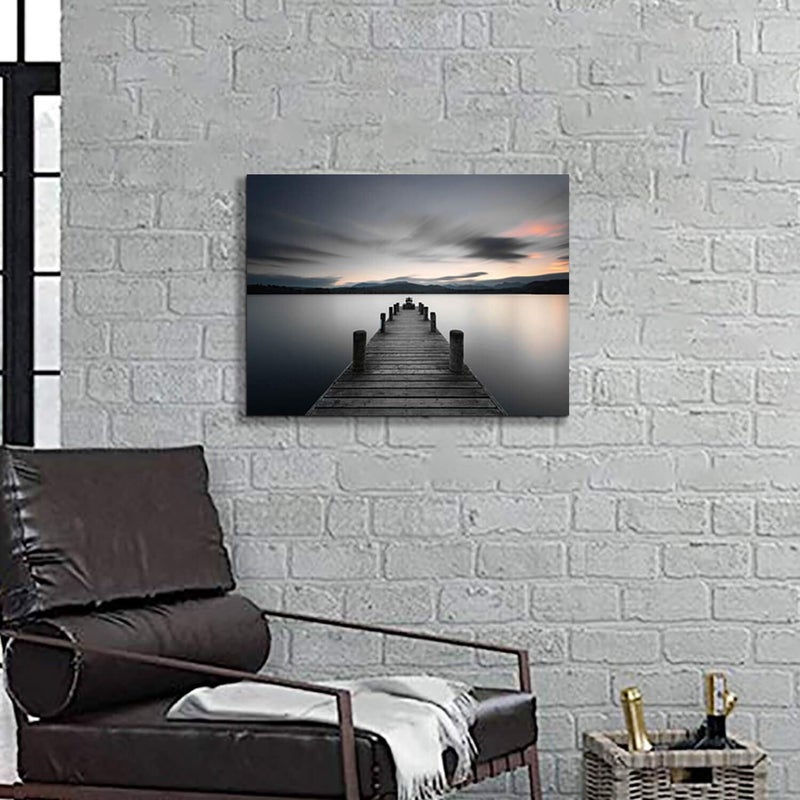 Hardy Gallery Lake Pier Canvas Wall Art: Vintage Wooden Dock Artwork Painting for Living Room (24'' x 18'' x 1 Panel) - Image 5